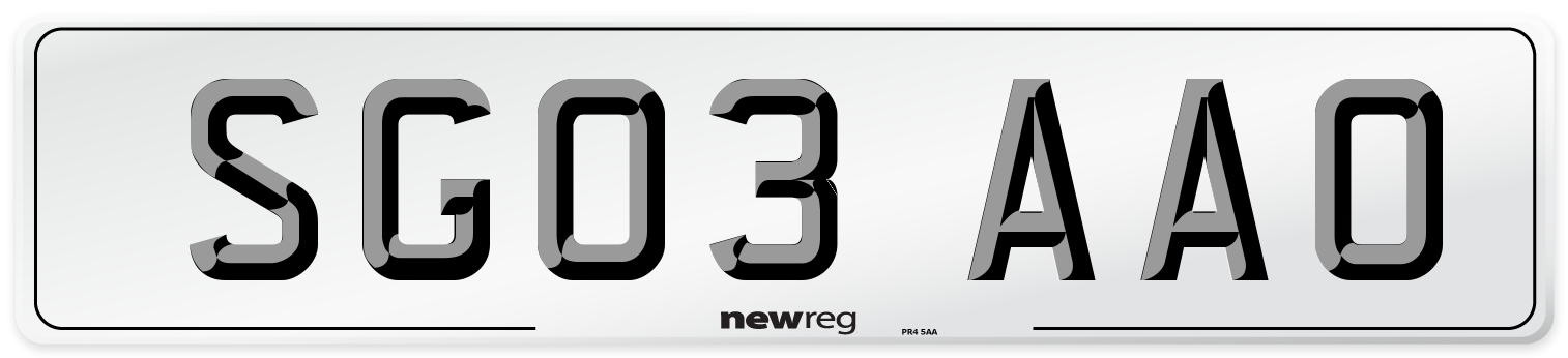 SG03 AAO Number Plate from New Reg